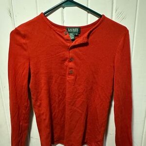 Ralph Lauren Red Henley Top with Button Placket